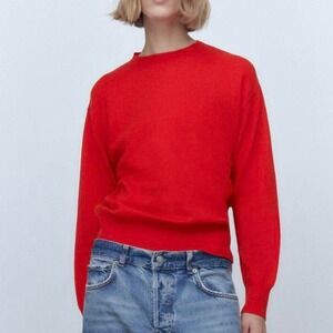 Zara Knits EUC Red Long Sleeve Crewneck Sweater Top Size S